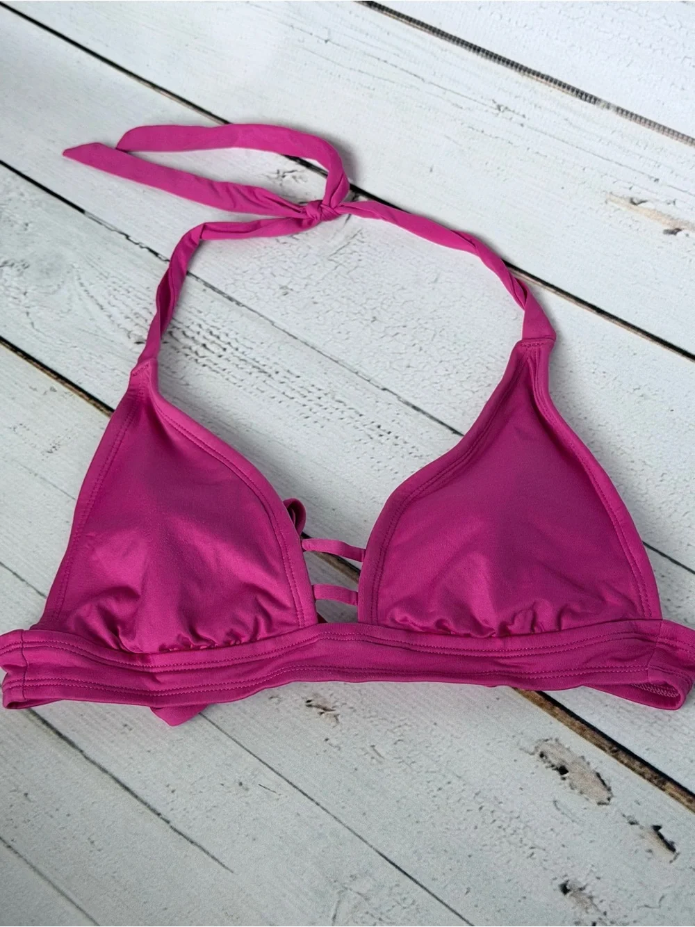 Kona Sol Magenta Pink Triangle Halter Bikini Top Strappy Detail - TOP ONLY